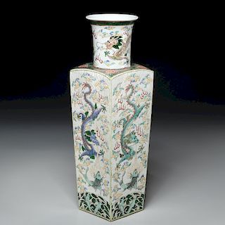 Chinese famille verte porcelain squared vase