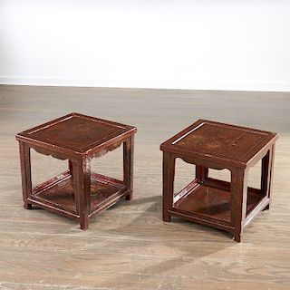 Pair Qianlong era red lacquer tables