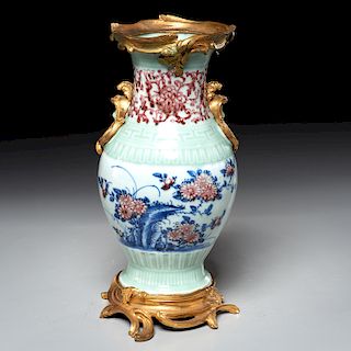 Chinese bronze mounted celadon vase