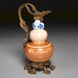Chinese bronze mounted triple gourd vase