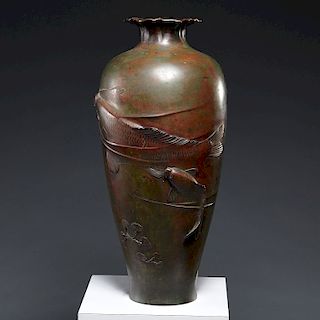 Japanese cast bronze Koi floor vase