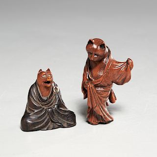 Antique carved and inlaid wood netsuke