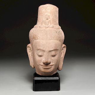 Ancient Khmer carved stone Buddha head