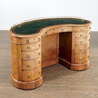 English burlwood kidney shaped kneehole desk