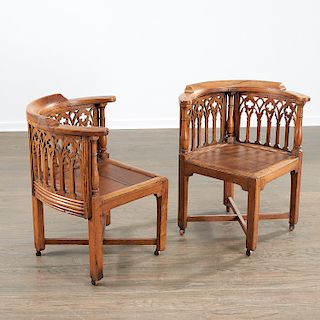 Nice pair Victorian "Gothick" oak corner chairs