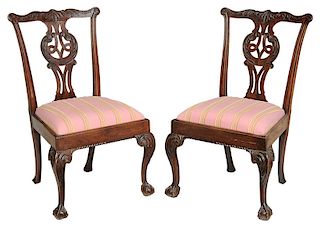 Pair George II Carved Mahogany Side Chairs