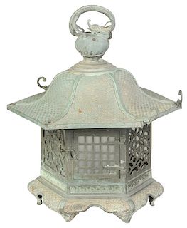 Chinese Patinated Bronze Hanging Lantern