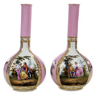 Pair Augustus Rex Style Hand Painted Vases