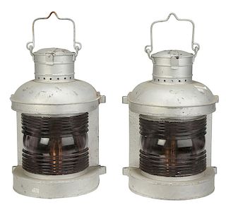 Pair Of Vintage Hanging Marine Lanterns