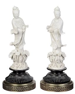 Pair Blanc de Chine Figures of Guanyin