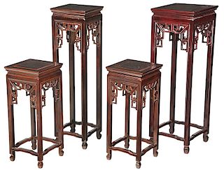Two Pairs Chinese Hardwood Urn Stands