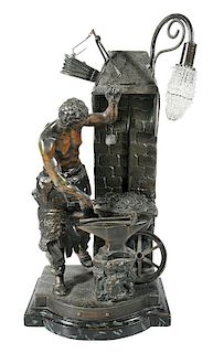 Figural Lamp of Blacksmith At Forge