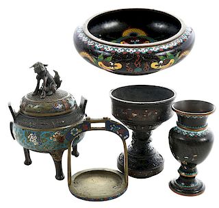 Five Chinese Cloisonné Objects