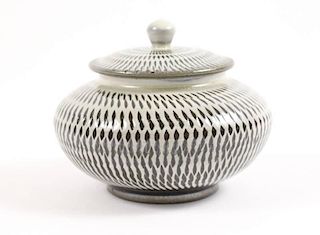 Japanese Black & White Chatter Lidded Jar, c.1840s