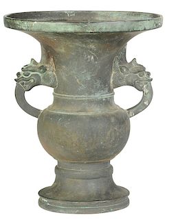 Chinese Patinated Bronze Figural Vase