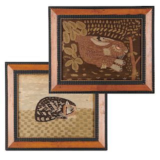 (2) Folk Art woolwork animal pictures