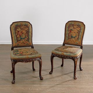 Pair George II Aubusson side chairs