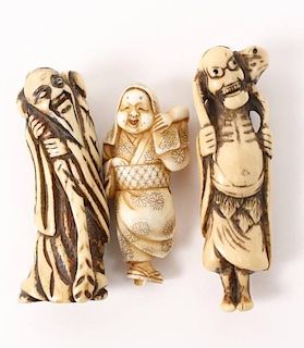 Group 3 Japanese Carved Figural Netsukes