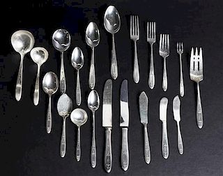 An American Silverplate Partial Flatware Service, Oneida, Length of knife 9 1/2 inches.