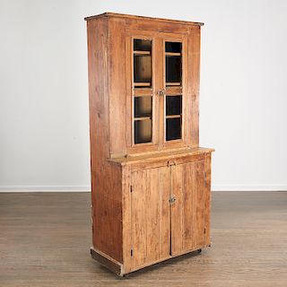 Rustic antique pine stepback cupboard