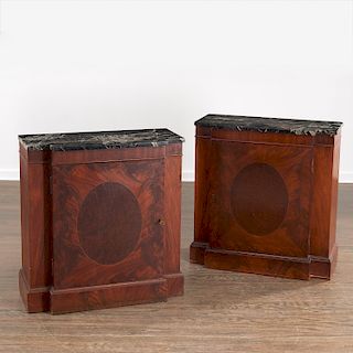 Pair Edwardian marble top side cabinets