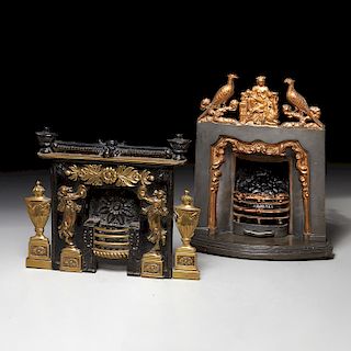 (2) Miniature cast iron fireplace models
