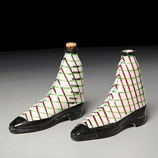 Unusual pair Pearlware boot-form spirit flasks