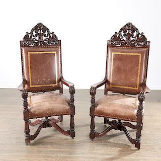 Pair Baroque highback arm chairs