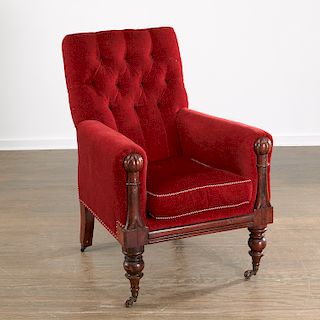 William IV carved walnut lounge chair