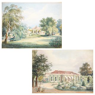 English School, (2) Manor paintings, 19th c.