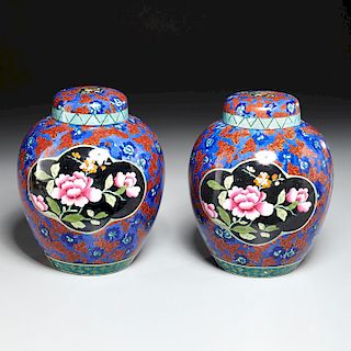 Pair Leighton pottery lidded ginger jars