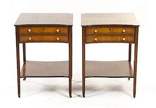 A Pair of Sheraton Style Mahogany Night Stands, Height 26 x width 19 x depth 18 inches.