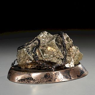Pyrite and sterling commemorative paperweight