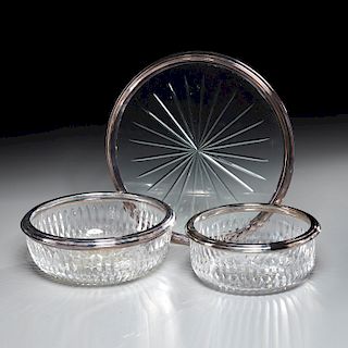 French crystal bowls and tray Puiforcat silver
