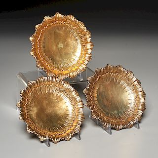 (3) Victorian silver gilt shell form dishes