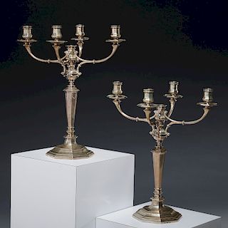Monumental pair English sterling candelabra