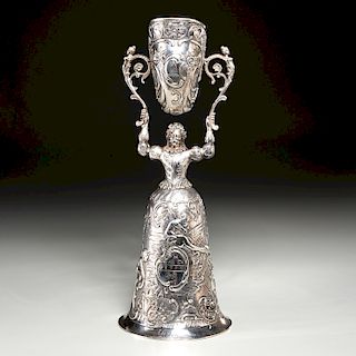 Large and elaborate silver wedding wager cup