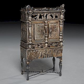 Dutch silver miniature cabinet-on-stand