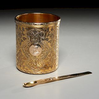 Nice English silver vermeil cup and spoon