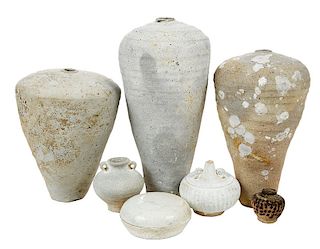 Seven Shipwreck Pottery Objects / Mercury Jars