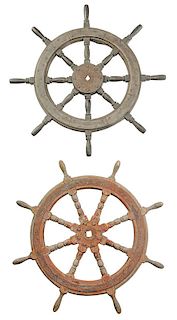 Two Vintage Wood and Iron Ships Wheels