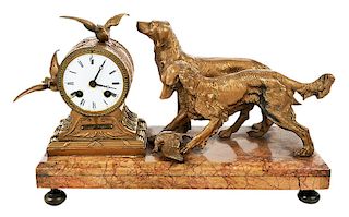 Gilt Mantel Clock with Dogs