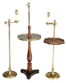 Three Brass and Mahogany Floor Lamps