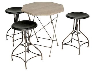 Three Modern Bar Stools, Octagonal Folding Table
