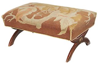 Regency Style Faux Painted and Tapestry Bench