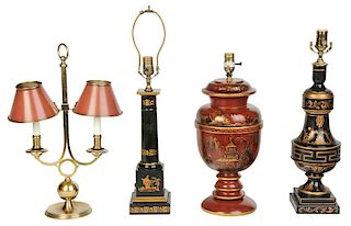 One Bouillette And Three Tole Lamps