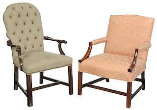 Two Georgian Style Upholstered Mahogany Arm Chairs