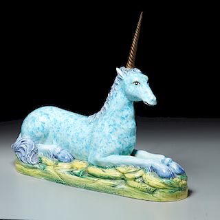 Large Mottahedeh majolica unicorn