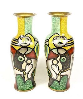 Pair of Picasso Style Porcelain Floor Vases