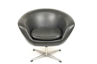 Overman Black Leather Swivel Lounge Pod Chair